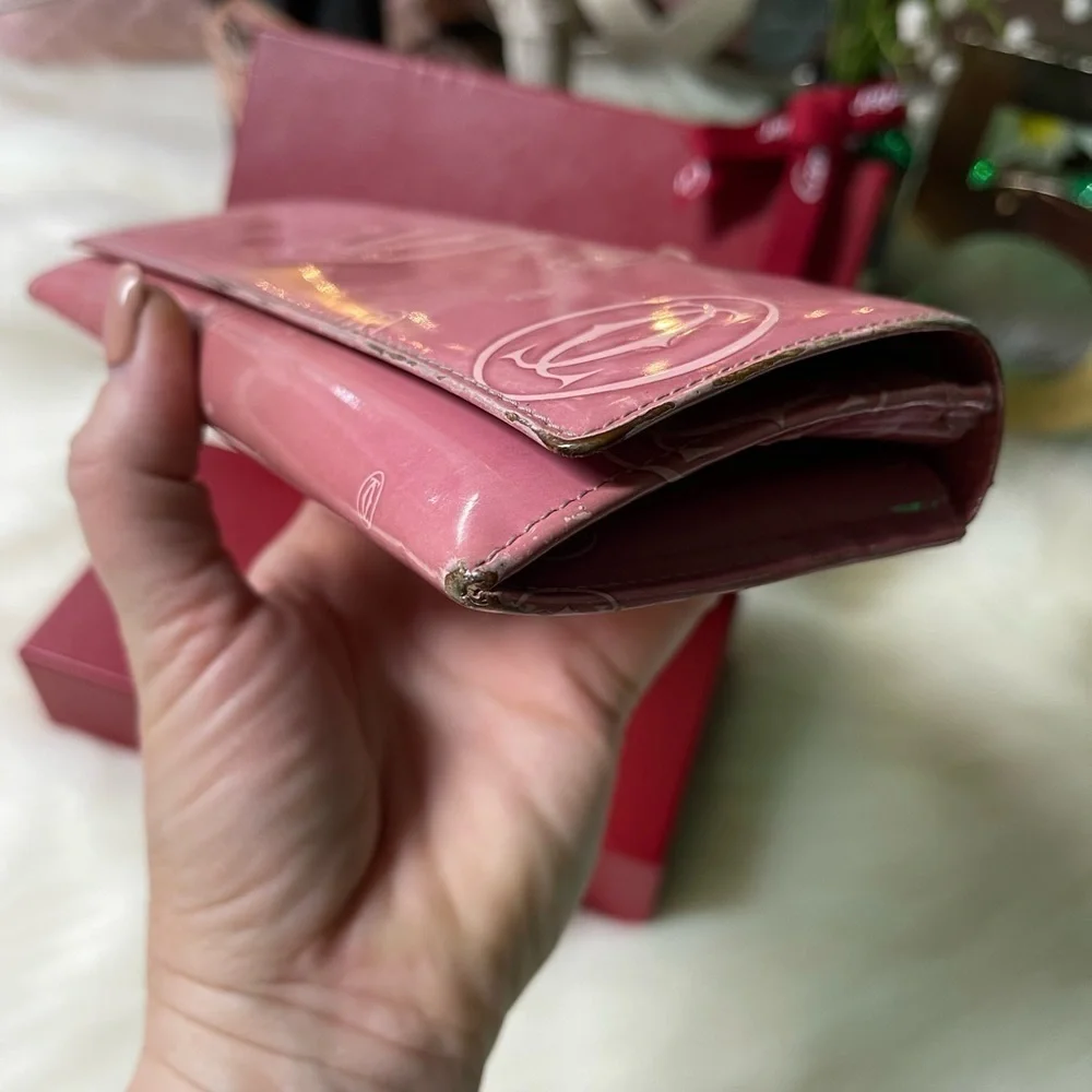 CARTIER MUST DE CARTIER HAPPY BIRTHDAY PINK PATENT LEATHER WALLET AUTHENTIC